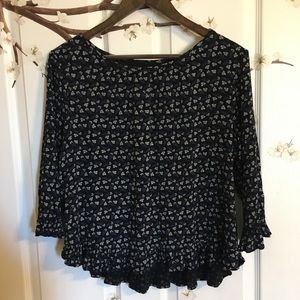 GAP - Black 3/4 sleeve Floral Blouse